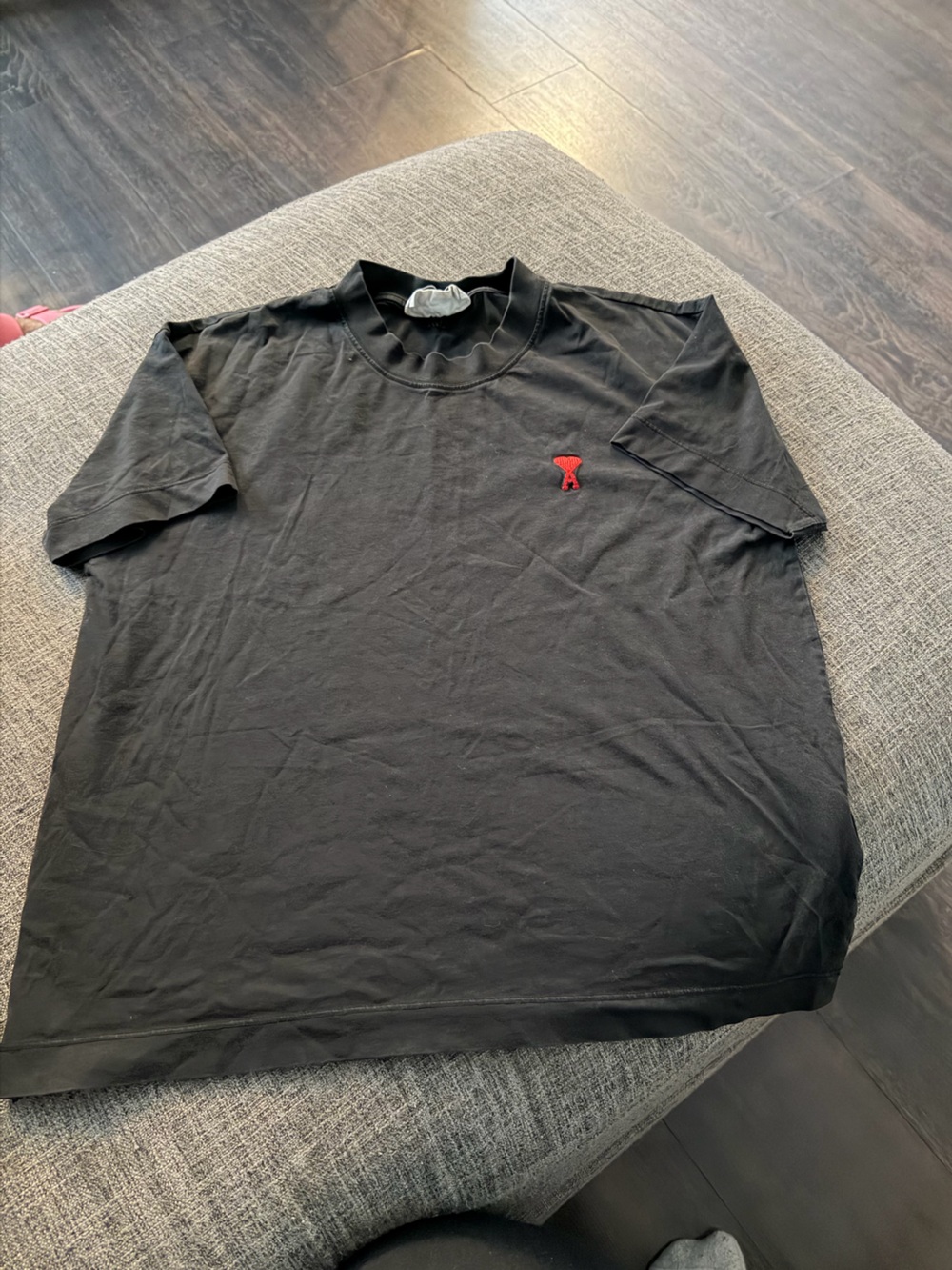 Men's Black Crewneck T-Shirt with Small Red Embroidery